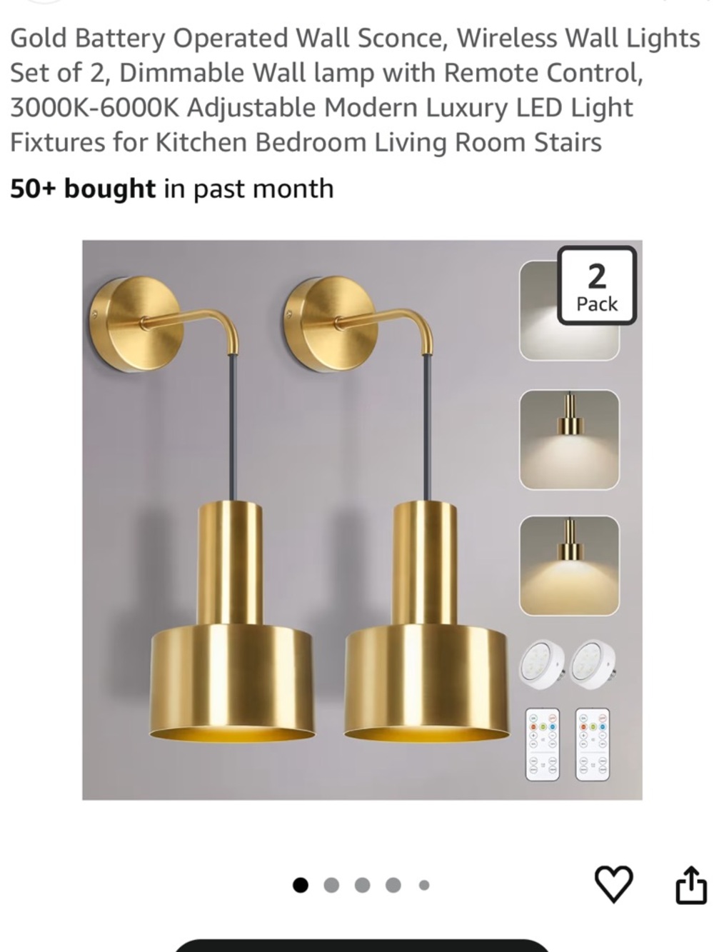 Amazon Gold Wall Sconce Pair with Black Cord